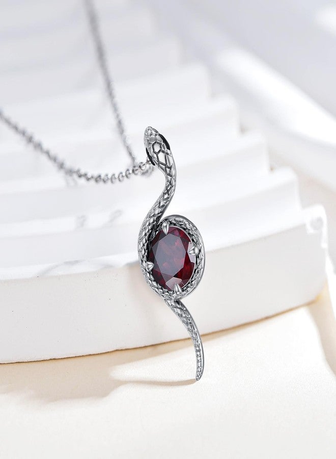 LONAGO Snake Necklace with Garnet Birthstone Snake Pendant Necklace Jewelry Gift for Women (January - Garnet) - Image 2