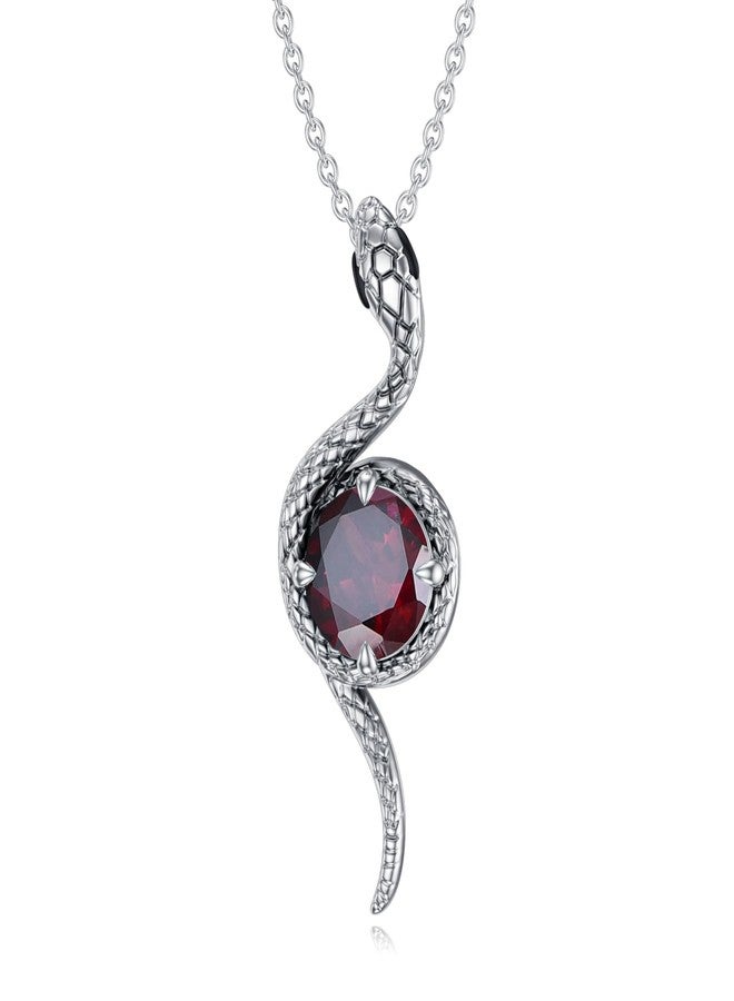 LONAGO Snake Necklace with Garnet Birthstone Snake Pendant Necklace Jewelry Gift for Women (January - Garnet) - Image 1