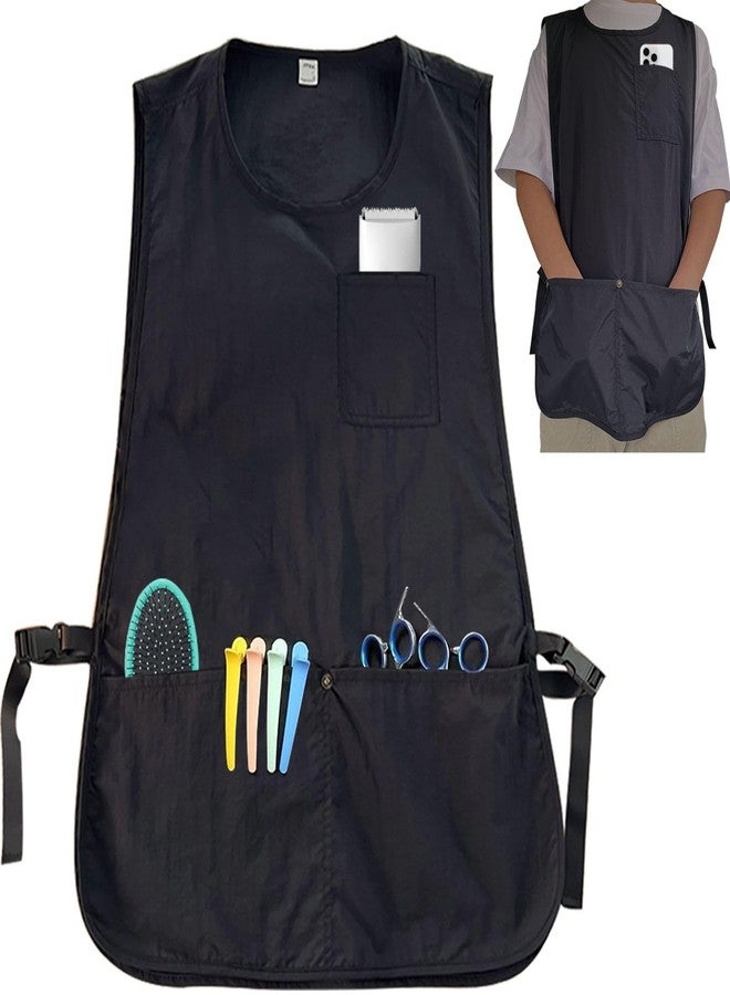 XDONEF Barber Apron Smock Waterproof Hair Stylist Apron Vest with 4 Pockets Hairdresser Jacket Barber Vest for Women Men Sleeveless (Black) - Image 1