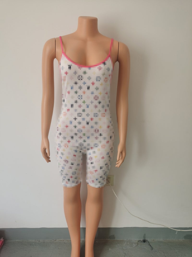 FF1019 European and American Womens Hot New Womens Printed Sling Sports Jumpsuit White 