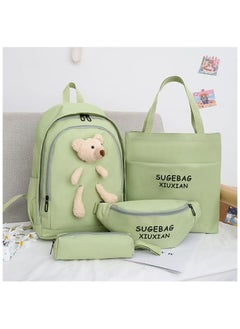 SUNSTAR New 4-piece casual doll backpack set cute bear sweet large capacity backpack crossbody bag handbag pencil box for children, girls, high school students, green  - Image 1