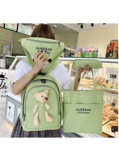 SUNSTAR New 4-piece casual doll backpack set cute bear sweet large capacity backpack crossbody bag handbag pencil box for children, girls, high school students, green  - Image 2