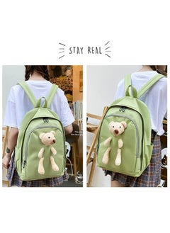 SUNSTAR New 4-piece casual doll backpack set cute bear sweet large capacity backpack crossbody bag handbag pencil box for children, girls, high school students, green  - Image 5