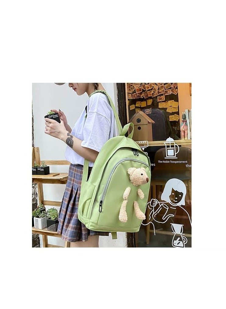 SUNSTAR - New 4-piece casual doll backpack set cute bear sweet large capacity backpack crossbody bag handbag pencil box for children, girls, high school students, green - Image 1