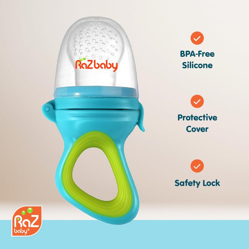 RaZbaby Baby Solids/Frozen Fruit Feeder Pacifier, Infant Teether Toy 6M+, BPA-Free Silicone Pouch & Nipple, Safely Introduce Solids, Natural Teething Relief, Dishwasher Safe, Freezable - Tan/White - Image 5