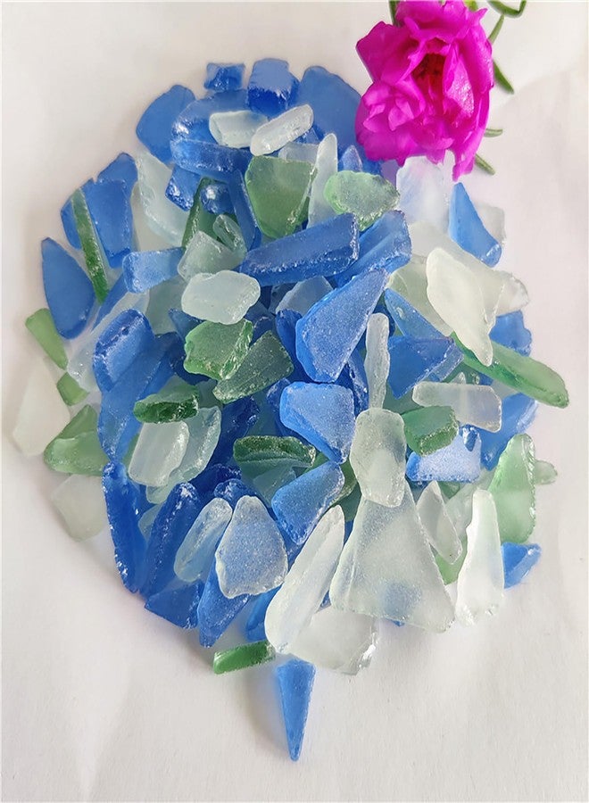 دلفينش قطع زجاج البحر للأعمال اليدوية وتزيين المنزل، وملء المزهريات، زجاج مسطح مصنفر باللون الأزرق والأبيض والأخضر (12 أونصة) - Image 3