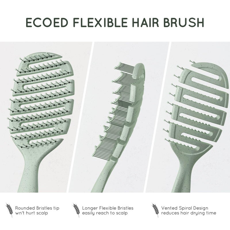 Ecoed Detangler Hairbrush, Soft Bristle Detangling Brush for Straight, Wavy, Curly and Fine Hair, Dry and Wet, Quick Smoothing for Women and Men, Eco-Friendly & Sustainable Material (Green) - Image 4