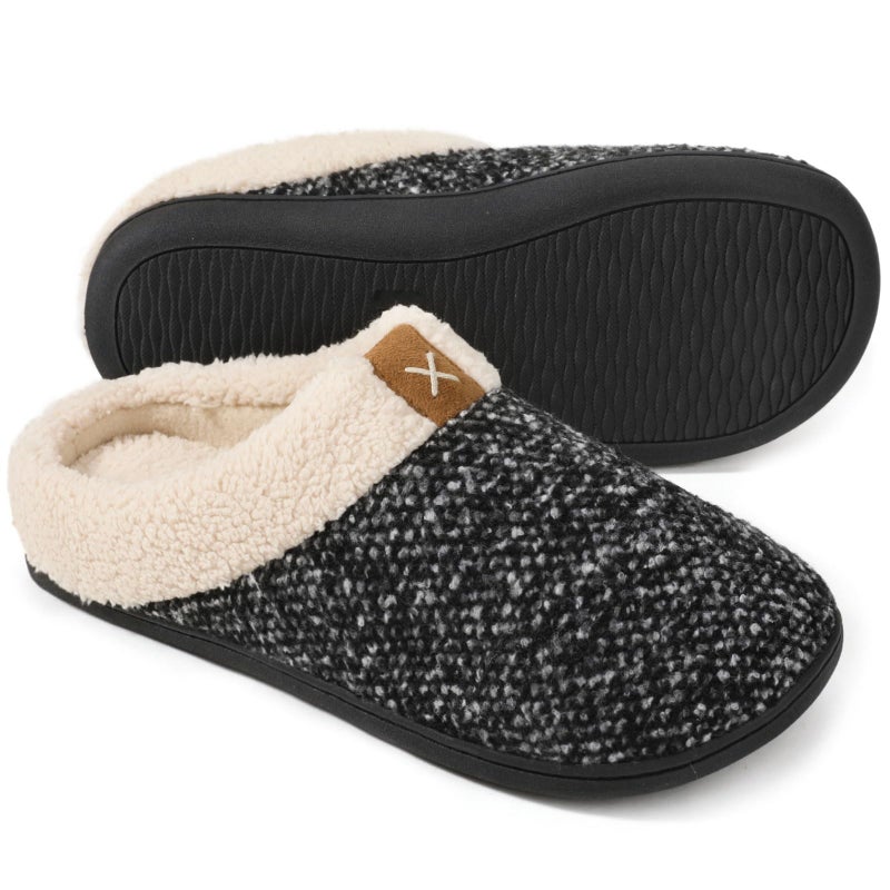 ULTRAIDEAS Mens Warm Fuzzy Slip On Slippers, Sherpa Lined House Shoes with Memory Foam for Indoor Outdoor, Mens Gifts for Winter (Upgrade Grey, Size 13-14) - Image 1