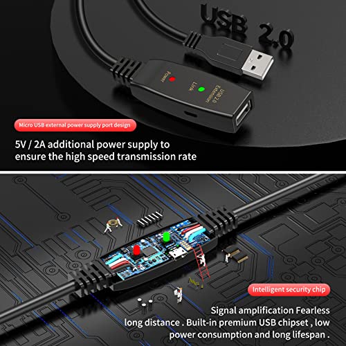 LDKCOK 60FT Active USB Extension Cable 2.0 Male to Female with A Extension chipset Signal Booster - Active Extension/Repeate - Image 3