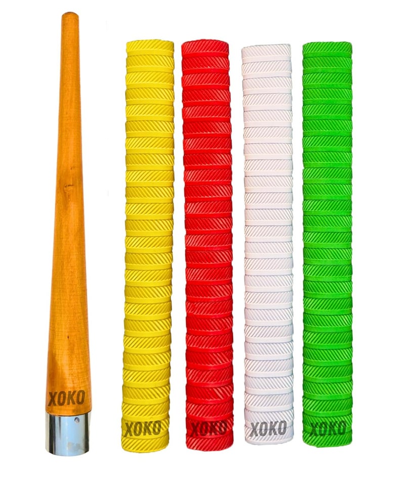 xoko Set of 4 Cricket Bat Grip + 1 Wooden Gripper (Cone) - Image 1