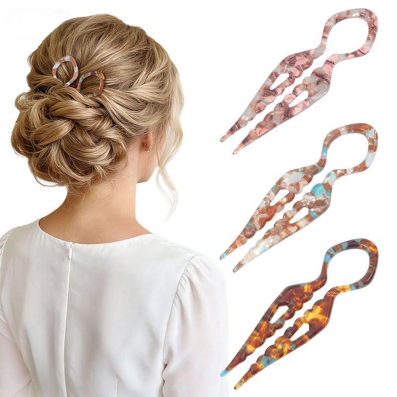 Lourny 3PCS French Hair Pins for Women, 4.1 Inch Prestige Hair Pin with Serrated Anti-Slip Design Suitable Hair Clips for Thin Thick Hair - Image 1