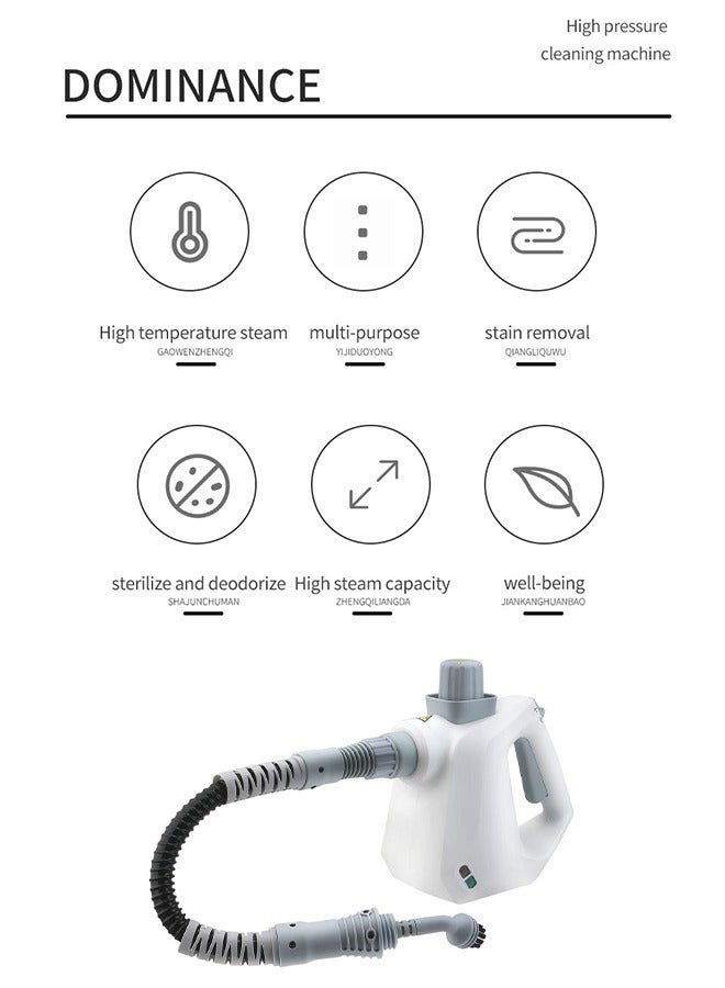 DUNISO Handheld Steam Cleaner,Household Small High-Temperature And High PressureSteam Sterilization Steam Cleaning Machine With Multiple Types Of Nozzles,White  - Image 5