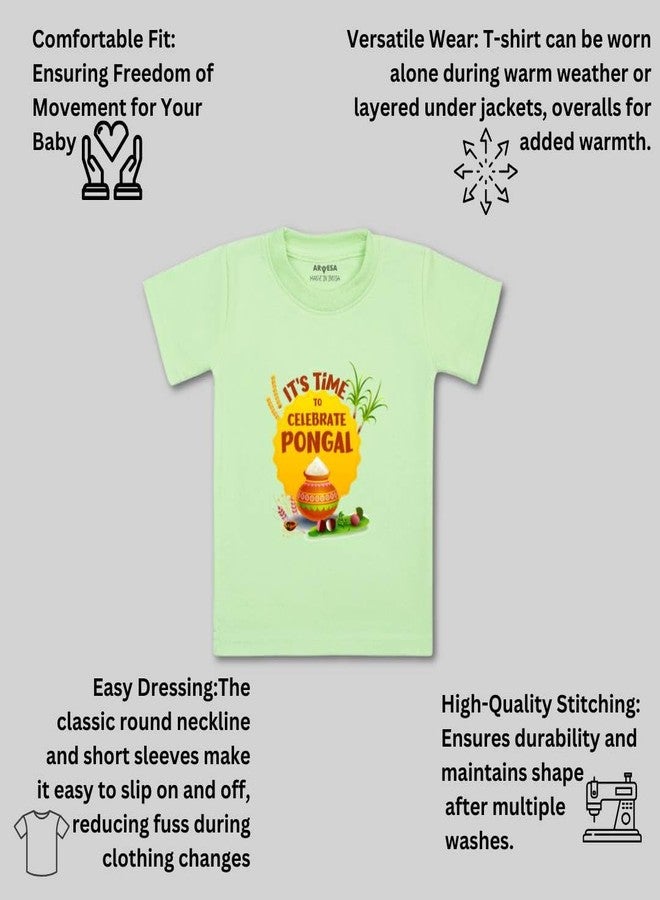 ARVESA Time to Celebrate Pongal TS-614 Pongal Baby Tshirt for Kids Boys & Girls Half Sleeves Round Neck Clothes Tshirt for Kids Boys 1 Months to 6 Years Dress - Image 3