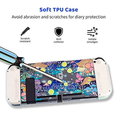 RHOTALL Cute Mushroom Clear Hard Case Compatible with Nintendo Switch, Glitter Protective Cover Accessories for Switch Console and Controller with Anti-Scratch Design - Glowworm - Image 2