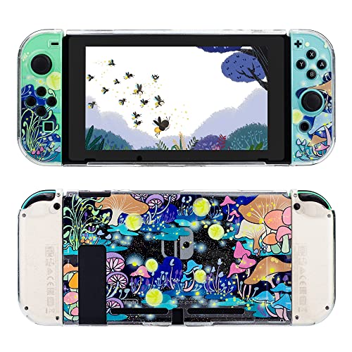 RHOTALL Cute Mushroom Clear Hard Case Compatible with Nintendo Switch, Glitter Protective Cover Accessories for Switch Console and Controller with Anti-Scratch Design - Glowworm - Image 1