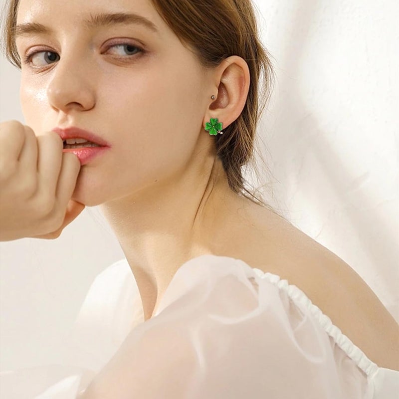 Jean Beau JeanBeau St Patricks Day Earrings for Women Lucky Green Irish Leaf Clover Stud Small Cute Crystal Shamrock Leaves Cartilage Holiday Accessories Outfit Shirt Jewelry Gift - Image 2