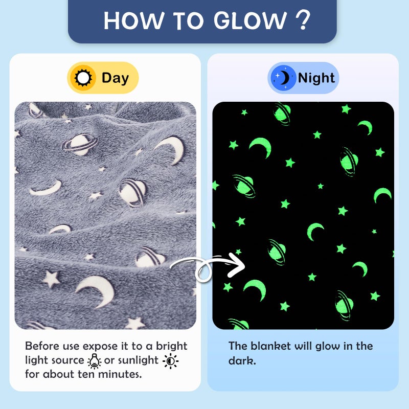 SOCHOW Glow in The Dark Throw Blanket 50 x 60 Inches  Galaxy Stars Pattern Soft Cozy Flannel Fleece Blanket for Sons Daughters  All Seasons Grey Presents Blanket for Preteens Teens - Image 2