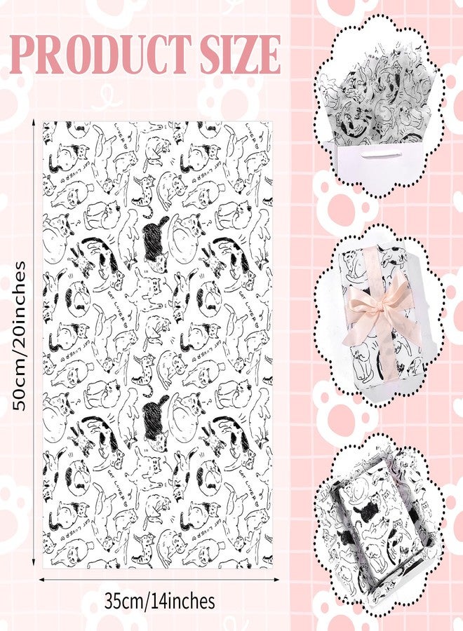 Pineraap Cat Tissue Paper 100 Sheets Black Kitty Hand-drawn Style Kitten Pet Themed Tissue Paper for Gift Bags, Black and White Decorative Gift Wrapping Paper for Cat Lovers, Baby Shower, Birthday, 20"×14" - Image 3