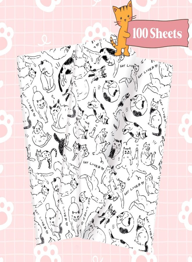 Pineraap Cat Tissue Paper 100 Sheets Black Kitty Hand-drawn Style Kitten Pet Themed Tissue Paper for Gift Bags, Black and White Decorative Gift Wrapping Paper for Cat Lovers, Baby Shower, Birthday, 20"×14" - Image 2