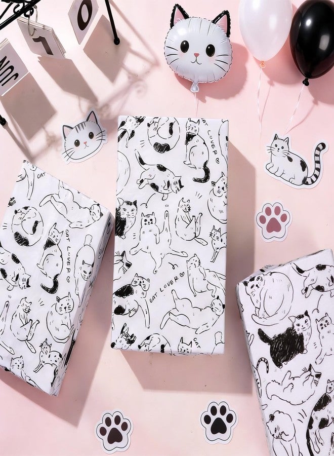 Pineraap Cat Tissue Paper 100 Sheets Black Kitty Hand-drawn Style Kitten Pet Themed Tissue Paper for Gift Bags, Black and White Decorative Gift Wrapping Paper for Cat Lovers, Baby Shower, Birthday, 20"×14" - Image 5