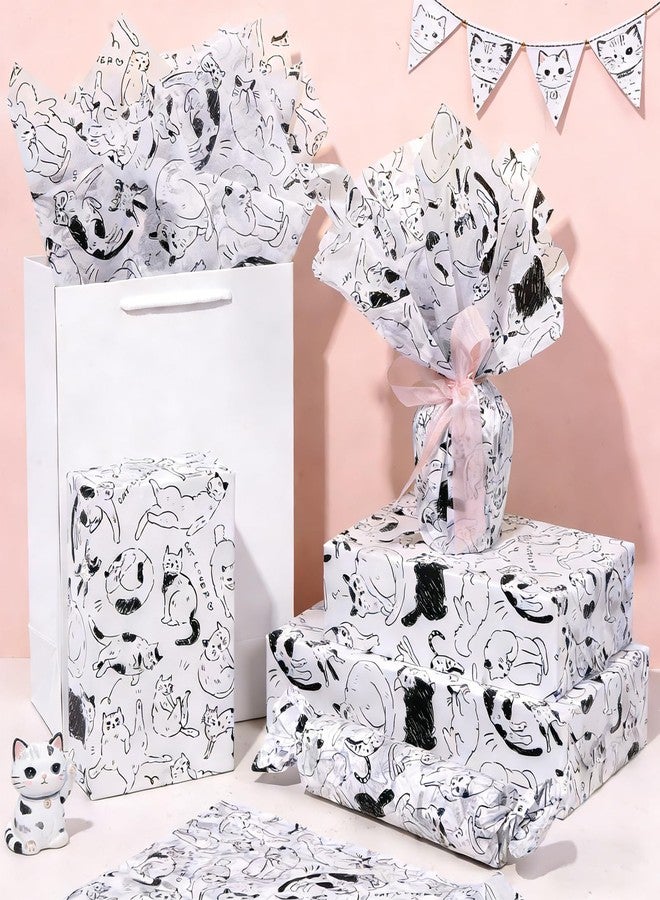 Pineraap Cat Tissue Paper 100 Sheets Black Kitty Hand-drawn Style Kitten Pet Themed Tissue Paper for Gift Bags, Black and White Decorative Gift Wrapping Paper for Cat Lovers, Baby Shower, Birthday, 20"×14" - Image 4