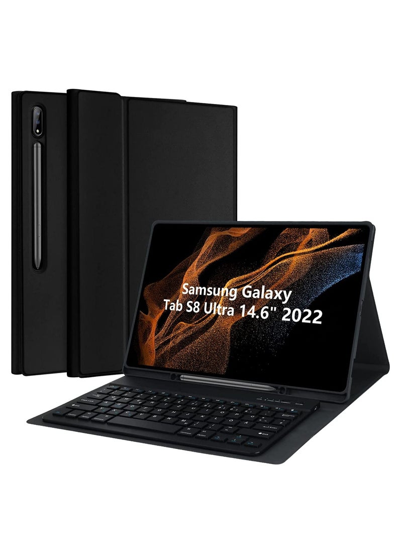 Keyboard Case for Samsung Galaxy Tab S8 Ultra 14.6 inch 2022, Magnetically Detachable Bluetooth Keyboard, Slim Lightweight Stand Cover with S Pen Holder - Image 1