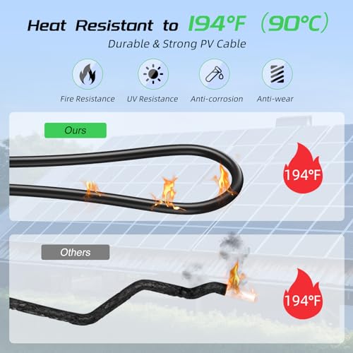 Bateria Power كابل تمديد الألواح الشمسية 30 قدم 10AWG، كابل تمديد الطاقة 6mm² مع موصلات مقاومة للماء أنثوية وذكورية للسيارات، أنظمة الطاقة الكهروضوئية - Image 2