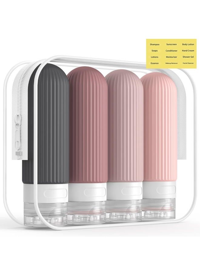 ME.FAN Travel Bottles for Toiletries, TSA Approved 3oz Silicone Journey Size Containers, Portable Split Bottle for Conditioner, Shampoo, Lotion- 4 Pack Pink - Image 1