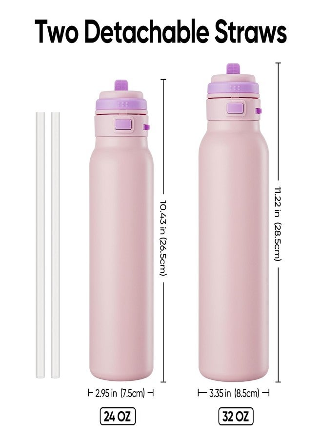Fijinhom 24 oz Insulated Water Bottle, 2-in-1 Stainless Steel with Straw and Spout, Leak Proof, 304 Stainless Steel with Wide Mouth, Double Wall Vacuum for Outdoors, Sports, Travel, Work (Pink) - Image 3
