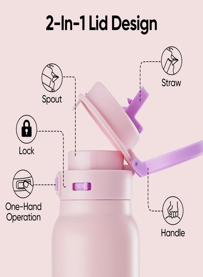 Fijinhom 24 oz Insulated Water Bottle, 2-in-1 Stainless Steel with Straw and Spout, Leak Proof, 304 Stainless Steel with Wide Mouth, Double Wall Vacuum for Outdoors, Sports, Travel, Work (Pink) - Image 2