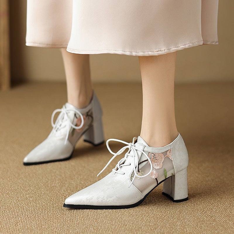 Supply Fashion High-Heeled 40-43 Pointed National Style Coarse Mesh Color-Matching Shoes - Image 2