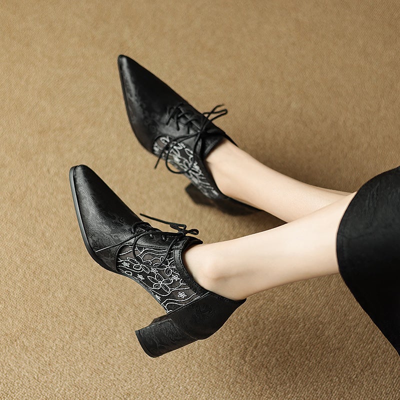 Supply Fashion High-Heeled 40-43 Pointed National Style Coarse Mesh Color-Matching Shoes - Image 5