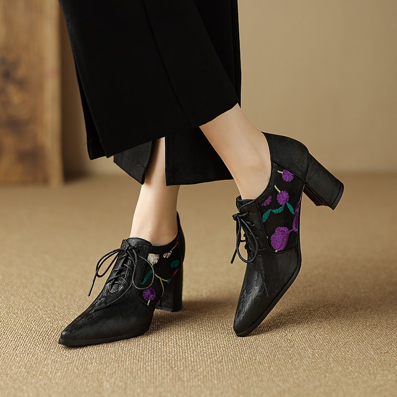 Supply Fashion High-Heeled 40-43 Pointed National Style Coarse Mesh Color-Matching Shoes - Image 4