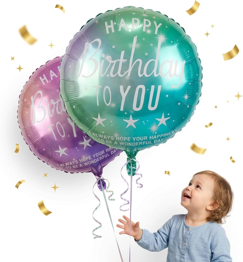 MAGIC VAULT Happy Birthday Foil Balloons 2 Pack - 18 Inch Round Helium Balloons in Purple-Pink & Teal-Green Gradient - Image 1