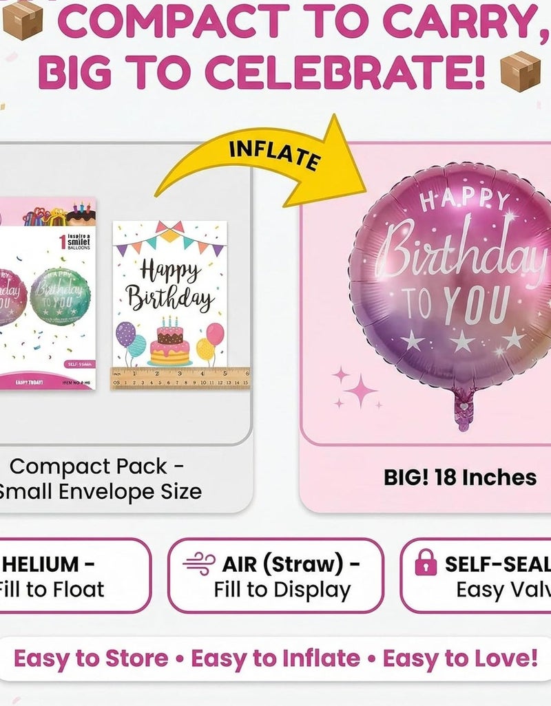 MAGIC VAULT Happy Birthday Foil Balloons 2 Pack - 18 Inch Round Helium Balloons in Purple-Pink & Teal-Green Gradient - Image 4