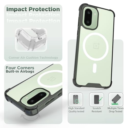 RIGGEAR Shockproof Clear Hybrid Airbag Armor Magnetic Back Cover Case Compatible with MagSafe Accessories for OnePlus 15R 5G (Clear-Black TPU Bumper + Transparent PC)(White) - Image 3