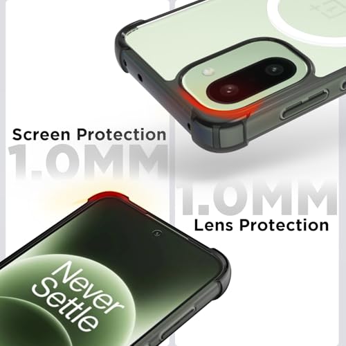 RIGGEAR Shockproof Clear Hybrid Airbag Armor Magnetic Back Cover Case Compatible with MagSafe Accessories for OnePlus 15R 5G (Clear-Black TPU Bumper + Transparent PC)(White) - Image 4