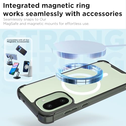 RIGGEAR Shockproof Clear Hybrid Airbag Armor Magnetic Back Cover Case Compatible with MagSafe Accessories for OnePlus 15R 5G (Clear-Black TPU Bumper + Transparent PC)(White) - Image 5