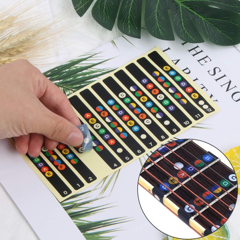 Augsun 2 Pcs Guitar Fretboard Stickers, Guitar Note Stickers, Learn Guitar Tabs, Sticker for Beginner Learner with 10 Pcs Guitar Picks - Image 4