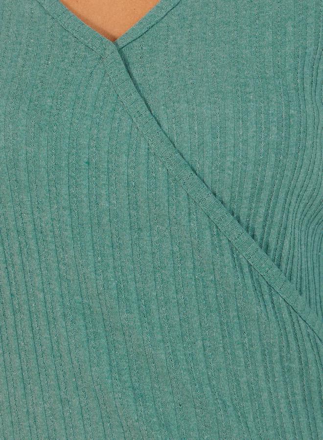 Styli Brushed Rib Wrap Tie Top and Flared Trouser Lounge Set - Image 3