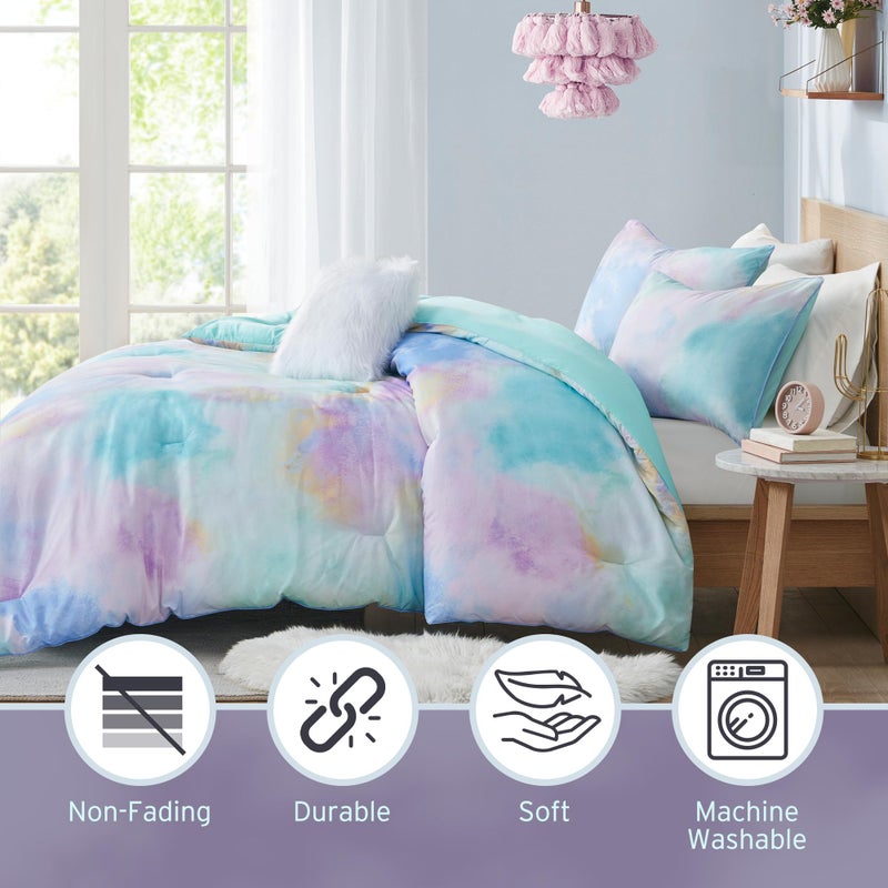 Intelligent Design Queen/Full Size Comforter Set, Watercolor Queen Bedding Sets, Tie Dye Comforter Set for Teen Girl & Boys, 4 Pieces Cassiopeia Comforter, Sham, Throw Pillow Full/Queen Pink/Blue - Image 3