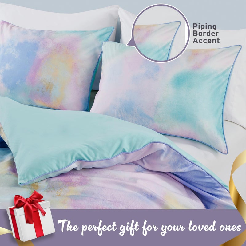 Intelligent Design Queen/Full Size Comforter Set, Watercolor Queen Bedding Sets, Tie Dye Comforter Set for Teen Girl & Boys, 4 Pieces Cassiopeia Comforter, Sham, Throw Pillow Full/Queen Pink/Blue - Image 4