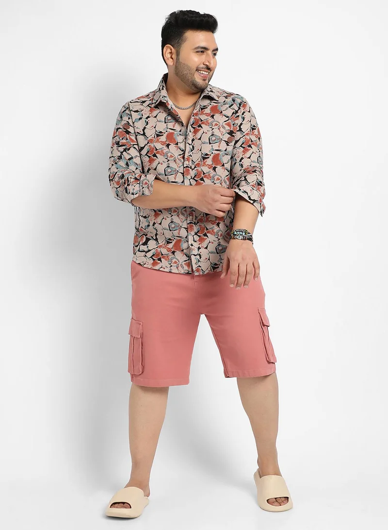 Instafab Plus Instafab Plus Men's Beige & Brown Artistic Floral Cluster Shirt For Casual Wear | Spread Collar | Long Sleeve | Button Closure | Cotton Shirt Crafted With Comfort Fit For Everyday Wear