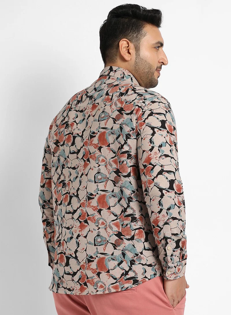 Instafab Plus Instafab Plus Men's Beige & Brown Artistic Floral Cluster Shirt For Casual Wear | Spread Collar | Long Sleeve | Button Closure | Cotton Shirt Crafted With Comfort Fit For Everyday Wear