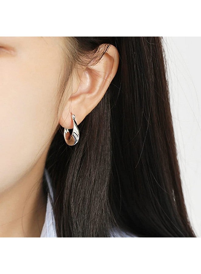 KesaPlan أقراط هووب فضية استرلينية للنساء، 14 قيراط ذهب أبيض، أقراط هاجي صغيرة عصرية مضادة للحساسية - Image 5