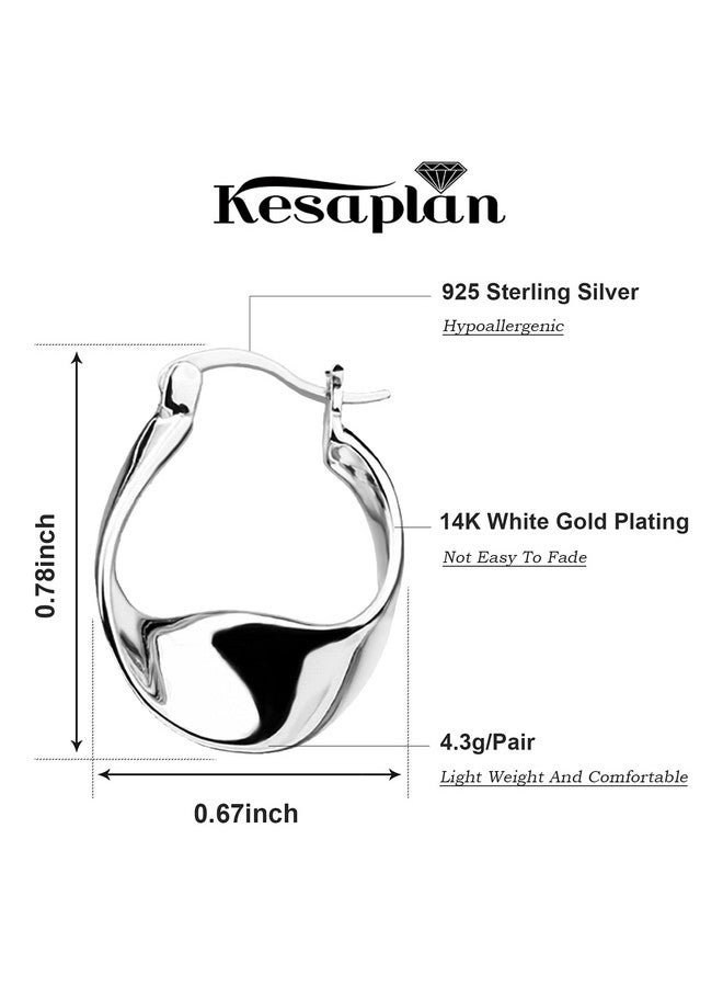 KesaPlan أقراط هووب فضية استرلينية للنساء، 14 قيراط ذهب أبيض، أقراط هاجي صغيرة عصرية مضادة للحساسية - Image 2