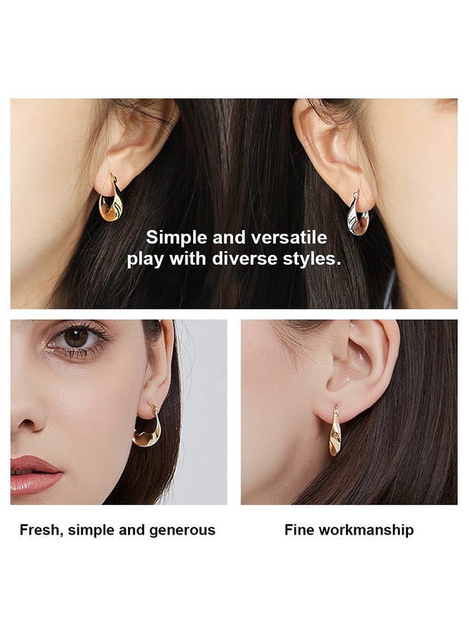 KesaPlan أقراط هووب فضية استرلينية للنساء، 14 قيراط ذهب أبيض، أقراط هاجي صغيرة عصرية مضادة للحساسية - Image 3