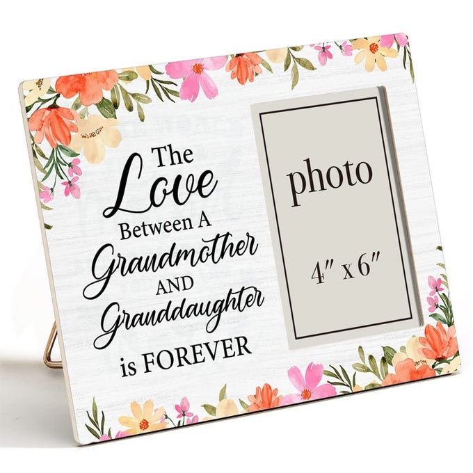 GRANDMA WOODEN PICTURE FRAME GIFT FROM GRANDDAUGHTER FLORAL GRANDMOTHER GRANDDAUGHTER WOOD PHOTO FRAME GIFTS TABLETOP WALL MOUNTING 4X6 INCH PHOTO