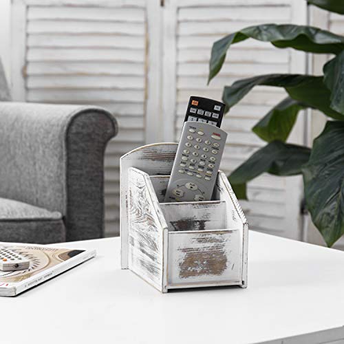 MyGift TV Remote Control Holder Modern Farmhouse Decor Whitewashed Wood Media Remote CaddyOrganizerStorage Box with 3 Compartments for Living Room Coffee Table - Image 3