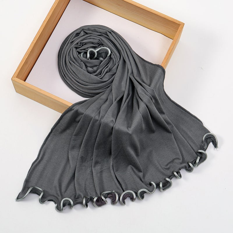 New Women's Ruffle Trim Long Scarf Solid Color Fashion Versatile Headscarf Shawl Mercerized Cotton - Image 3